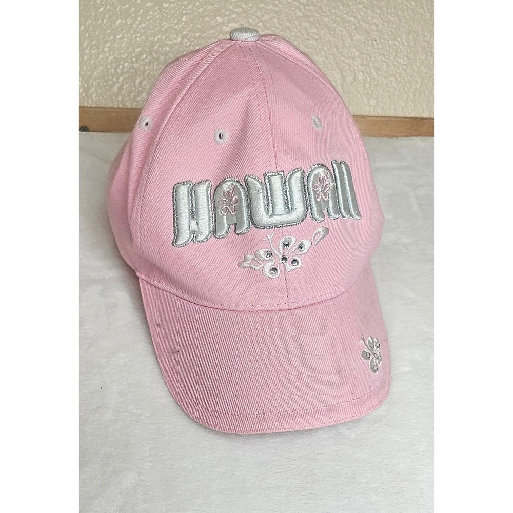 Hawaii Souvenir Baseball Cap OS Pink Embroidered Rhinestone Butterfly